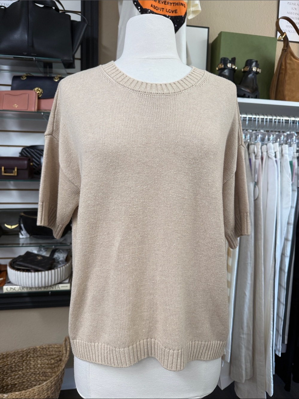 Minnie Rose Cotton Cream Crewneck Drop Sleeve Sweater Size M